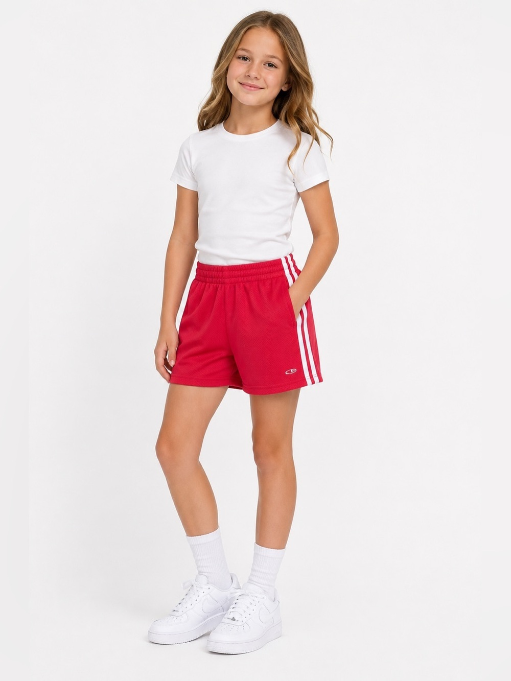 Champion Girls Athletic Mesh Shorts Size S Red Lined Running Gym Activewear